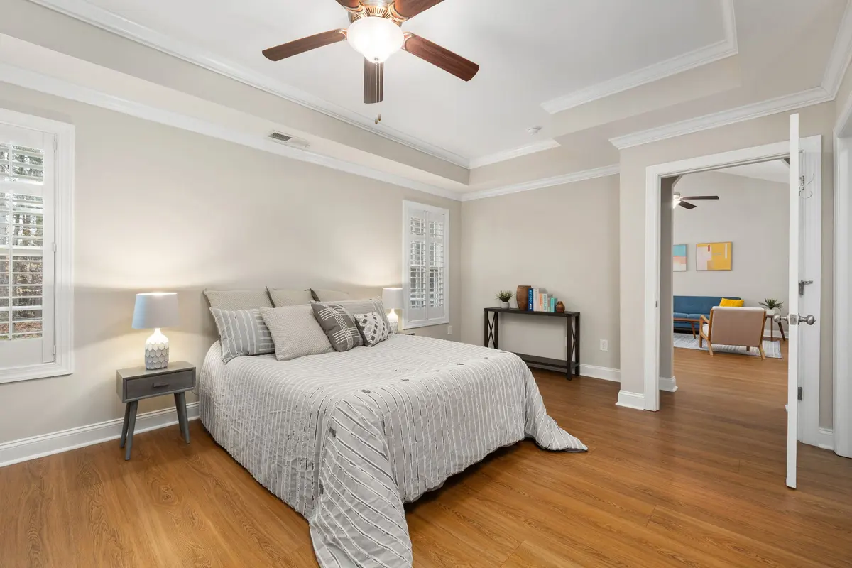Modern laminate flooring in a bedroom
